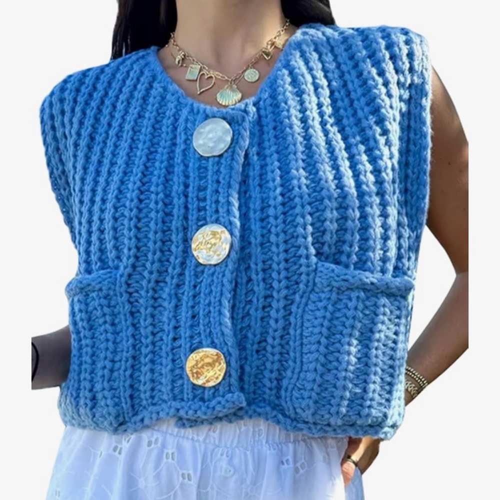 Blue Chunky Knit Sweater Vest